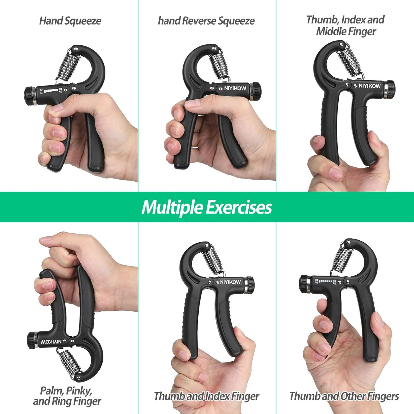 Grip Strength Trainer, Hand Grip Strengthener, Adjustable Resistance 22-132Lbs (10-60Kg), Forearm Strengthener, Perfect for Musicians Athletes